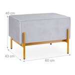 Banquette rectangulaire décorative pour entrée salon 60 x 40 x 43 cm assise rembourrée style élégant en velours gris 13_0015955