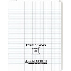 Cahier 96 pages seyès 90 g avec couverture polypropylène incolore 3 rabats  format 17 x 22 cm CONQUERANT