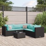 vidaXL Salon de jardin 6 Pièces avec coussins Noir Résine tressée