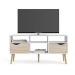 Meuble TV 4 niches 2 tiroirs - Blanc / chêne - 117 x 39 x 57 4 cm