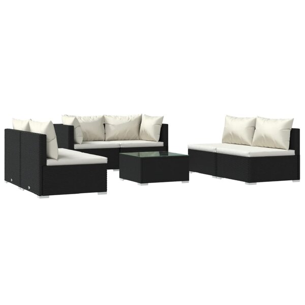 vidaXL Salon de jardin 7 Pièces avec coussins Résine tressée Noir