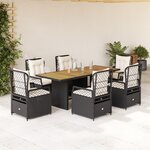 vidaXL Ensemble à manger de jardin coussins 7Pièces Noir Résine tressée