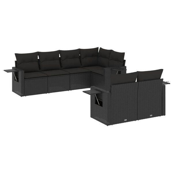 vidaXL Salon de jardin 7 Pièces avec coussins noir résine tressée