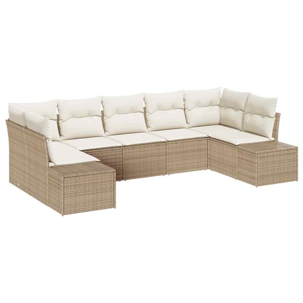 vidaXL Ensemble de canapé de jardin 7 Pièces Beige Poly rotin