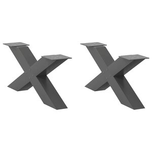 vidaXL Pieds de table basse en forme de X  2 pièces  anthracite  70 x (30-31) cm  acier