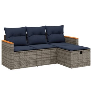 vidaXL Salon de jardin 4 Pièces avec coussins gris résine tressée