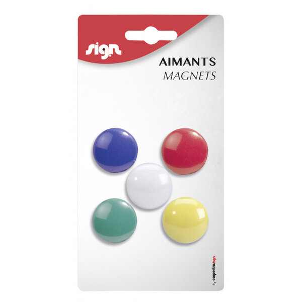 Lot de 5 aimants ronds diamètre de 27 mm - assortiment - sign
