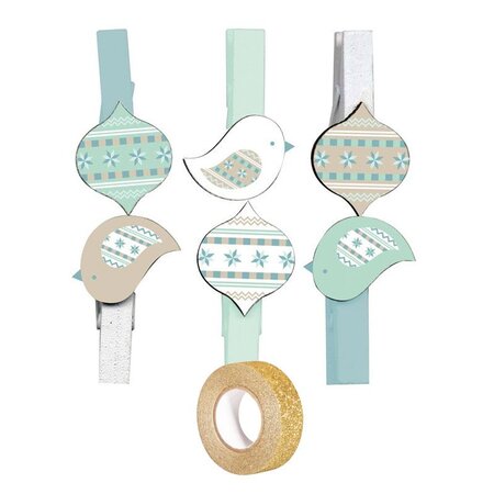 Mini pinces à linge Noël givré + masking tape doré à paillettes 5 m