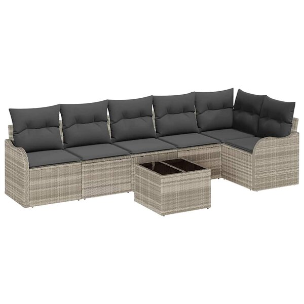 vidaXL Ensemble de canapé de jardin avec coussin 7 Pièces Gris Poly rotin