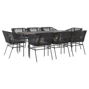 vidaXL Ensemble à manger de jardin coussins 9Pièces noir poly rotin verre