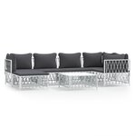 vidaXL Salon de jardin 7 Pièces avec coussins blanc acier