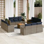 vidaXL Salon de jardin avec coussins 13 Pièces gris résine tressée