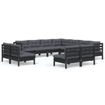 vidaXL Salon de jardin 11 Pièces avec coussins Noir Bois de pin solide