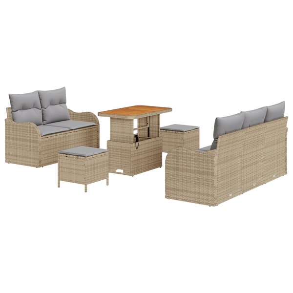 Set de canapé de jardin 8 pièces vidaXL avec coussins beige poly rattan acacia