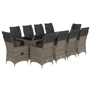vidaXL Ensemble de bistro de jardin 11 Pièces coussins gris poly rotin