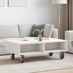 vidaXL Table d'appoint avec roues Blanc 90 x 50 x 30 cm