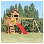 Tour Jack plateforme 2 balançoires table toboggan rouge