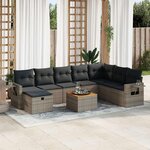vidaXL Salon de jardin 9 Pièces avec coussins gris résine tressée