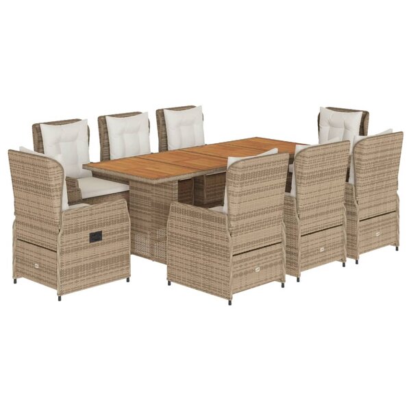 vidaXL Ensemble à manger de jardin et coussins 9 Pièces beige Poly rotin