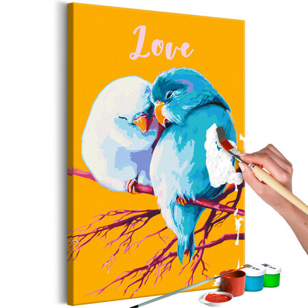 Tableau à peindre par soi-même - parrots in love l x h en cm 40x60