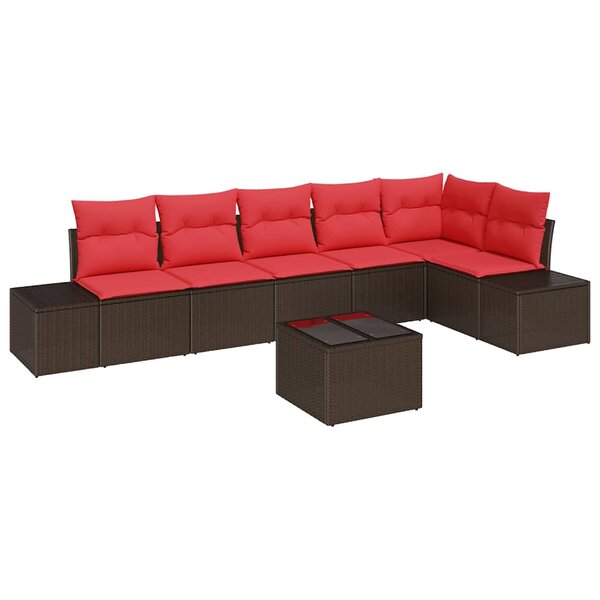 vidaXL Ensemble de canapé de jardin avec coussin 7 Pièces Marron et rouge