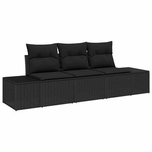 vidaXL Ensemble de Canapés avec coussin 3 Pièces Noir polyrotin