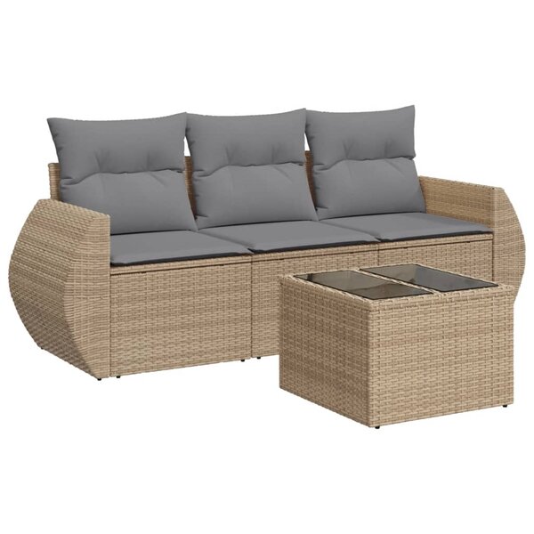vidaXL Salon de jardin avec coussins 4 Pièces beige résine tressée