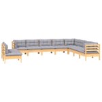 vidaXL Salon de jardin 10 Pièces avec coussins gris bois de pin massif