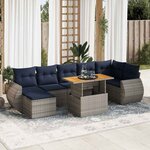 vidaXL Salon de jardin 8 Pièces avec coussins gris résine tressée