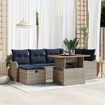 vidaXL Ensemble de canapé de jardin avec coussin 7 Pièces Gris Poly rotin