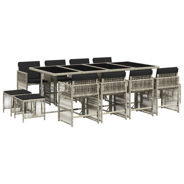 vidaXL Ensemble à manger de jardin et coussins 13 Pièces gris clair rotin