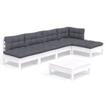 vidaXL Salon de jardin 6 Pièces avec coussins blanc bois de pin