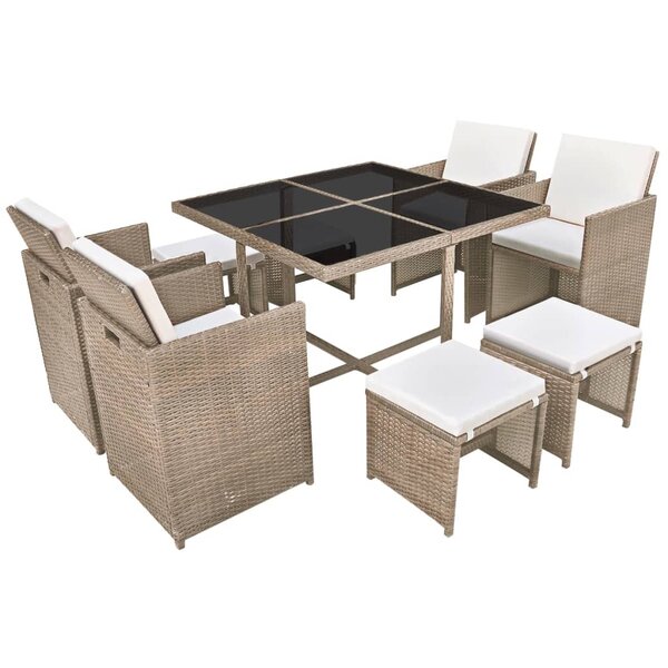 vidaXL Ensemble à manger d'extérieur et coussins 9 Pièces résine tressée