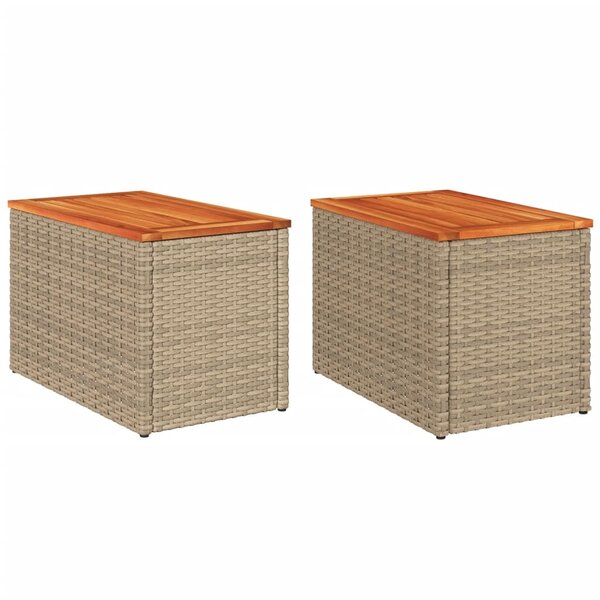 vidaXL Tables d'appoint de jardin 2 Pièces beige rotin bois massif