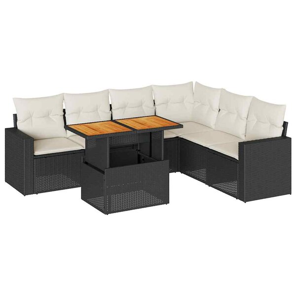 vidaXL Salon de jardin 7 Pièces avec coussins noir résine tressée