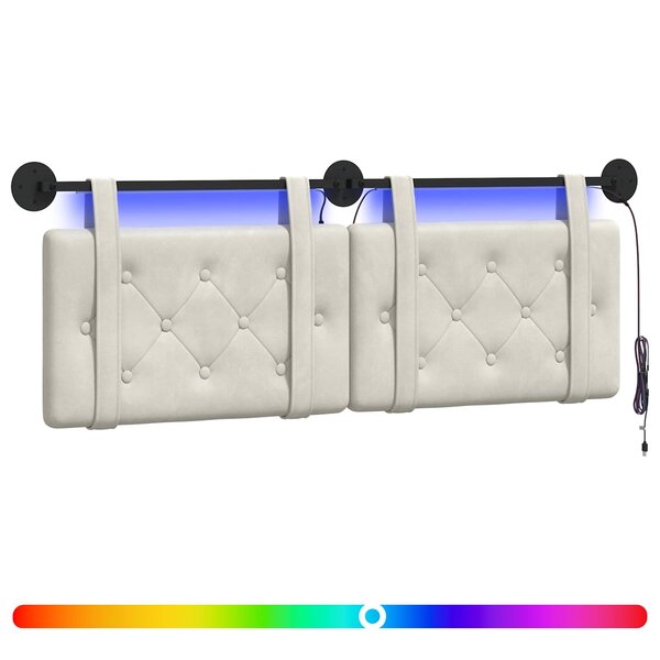 vidaXL Tête de lit suspendue Avec lumière LED Crème Velours