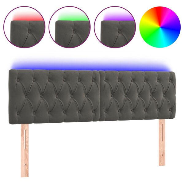 vidaXL Tête de lit à LED Gris foncé 160x7x78/88 cm Velours