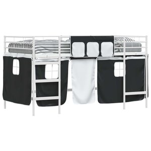vidaXL Cadre de Lit Mezzanine pour Enfants avec Rideaux Blanc et Noir