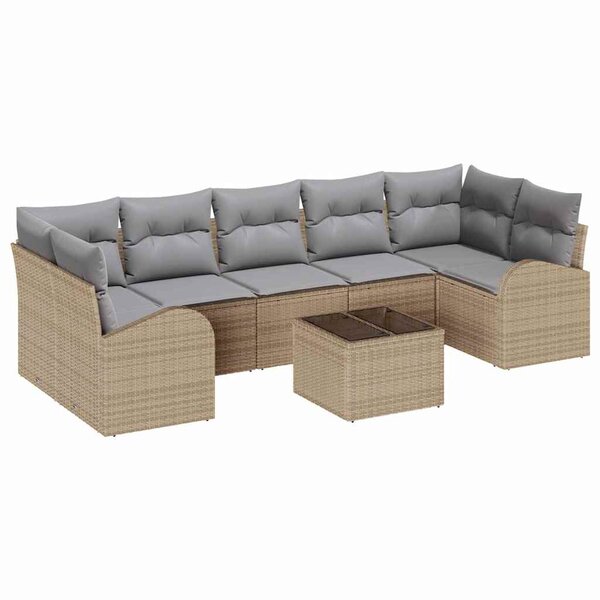 vidaXL Ensemble de canapé de jardin 8 Pièces Beige  Gris 55 x 55 x 37 cm