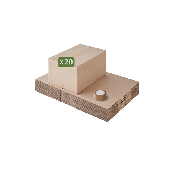 Pack and Move - Lot 20 cartons déménagement seconde main - 57 x 39 x 34 cm - Cartons réemployés - Seconde vie - 1 adhésif offert