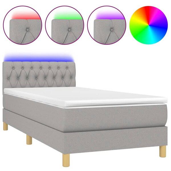 vidaXL Sommier à lattes de lit avec matelas et LED Gris clair 90x200cm