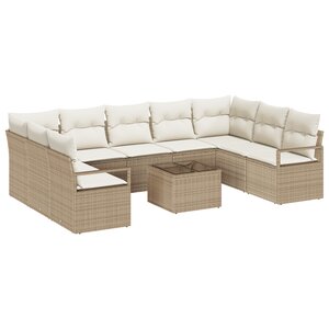 Set de canapé jardin vidaXL de 10 pièces avec coussins en poly rotin marron