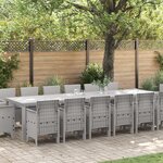 Ensemble de jardin 15 pièces avec coussins gris clair en poly rattan