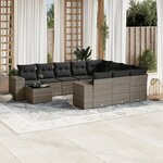 vidaXL Salon de jardin 11 Pièces avec coussins gris résine tressée