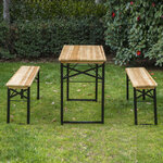 Table de camping pique-nique pliable portable + 2 bancs pliables métal époxy noir bois massif sapin