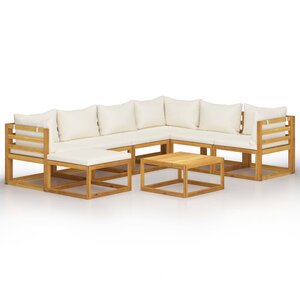 Salon de jardin meuble d'extérieur ensemble de mobilier 8 pièces avec coussin crème bois d'acacia solide 02_0017457