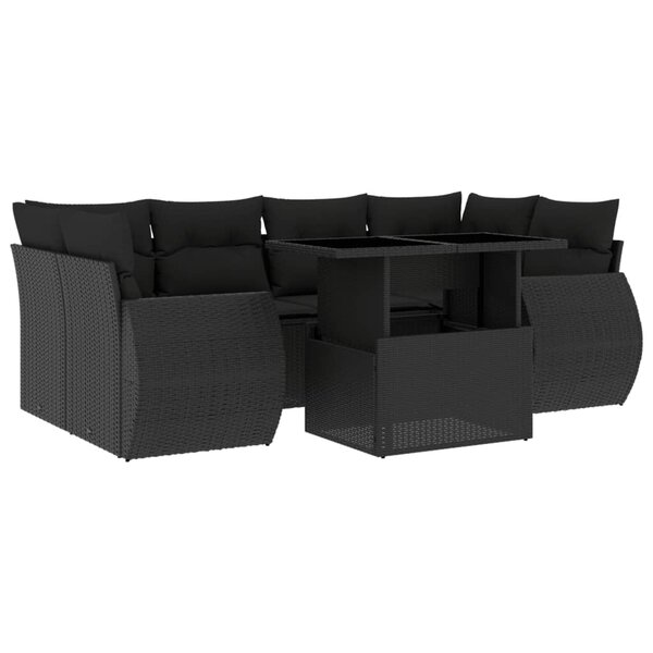 vidaXL Salon de jardin 7 Pièces avec coussins noir résine tressée