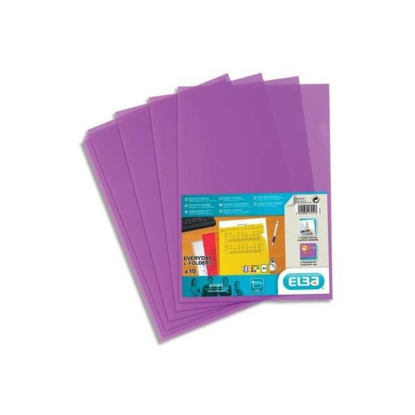 Pochette coin sachet de 10 A4 (21x29,7 cm) pp120 lisse violet ELBA