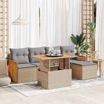 vidaXL Salon de jardin 6 Pièces avec coussins beige résine tressée acacia
