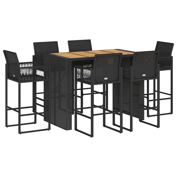 vidaXL Ensemble de bar de jardin 7 Pièces sans coussins noir poly rotin